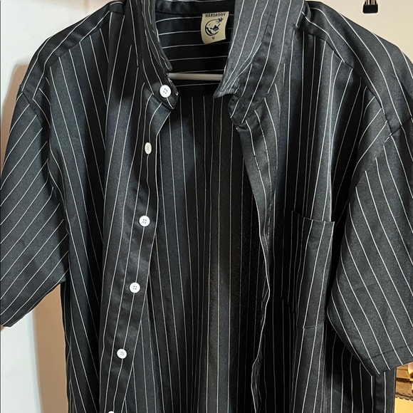 Hardaddy Black Pinstripe Men's Short Sleeve Button Up Hawaiian Men’s Blouse - Picture 4 of 13